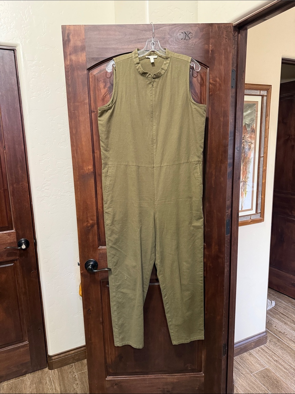 Eileen Fisher Olive Green Sleeveless Straight-Leg Jumpsuit